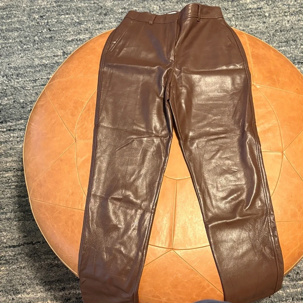 Aritzia Babaton Chocolate Brown Leather Pants - Picture 1 of 2